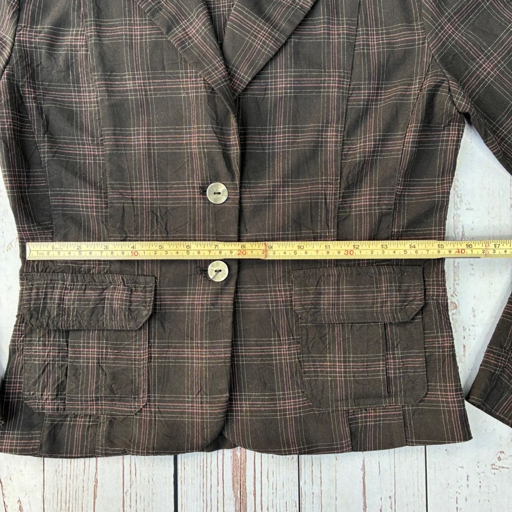 Mandee Womens Brown Plaid Two Button Blazer Jacket Small Pink Accents - Picture 5 of 9